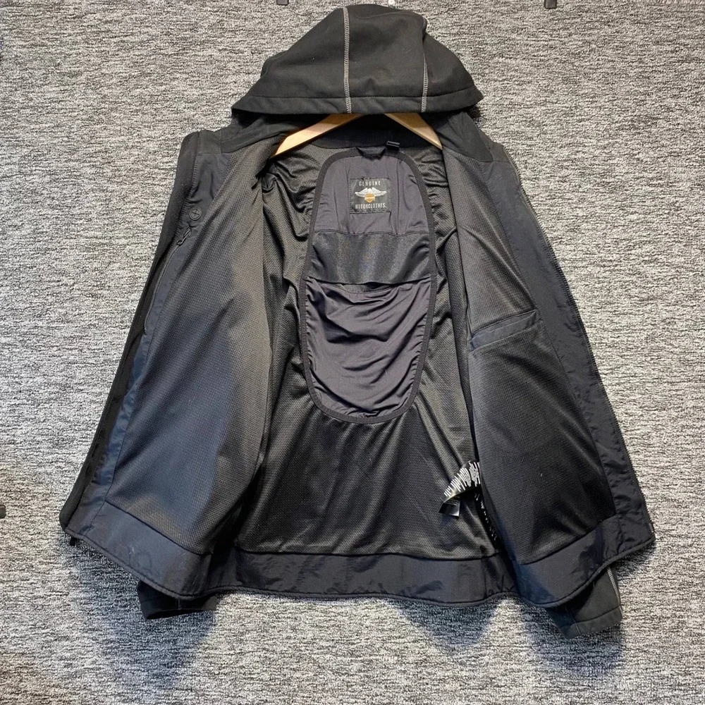 Harley Davidson Softshell Hooded Jacket Mens L Black 3M Reflective 97105-22VM